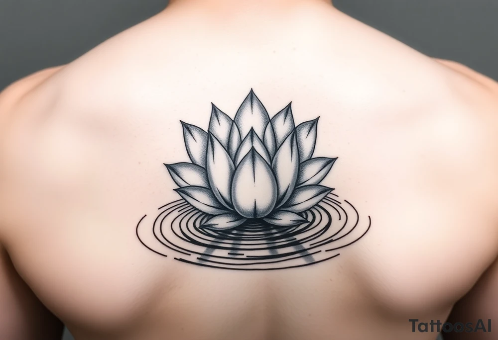 serene lotus flower emerging from sacred waters with ripples tattoo idea