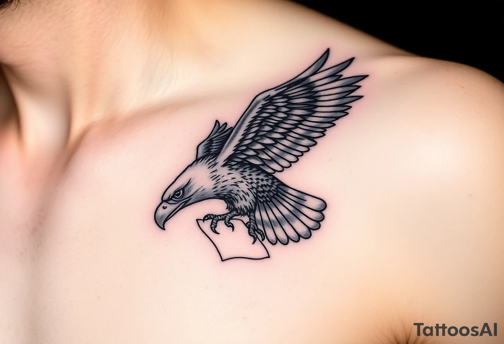 big eagle with paper in its claws tattoo idea