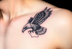 big eagle with paper in its claws tattoo idea