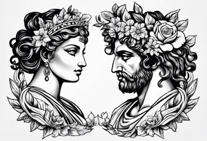 The greek gods Clio and Dionysos with their recognisable attributes tattoo idea