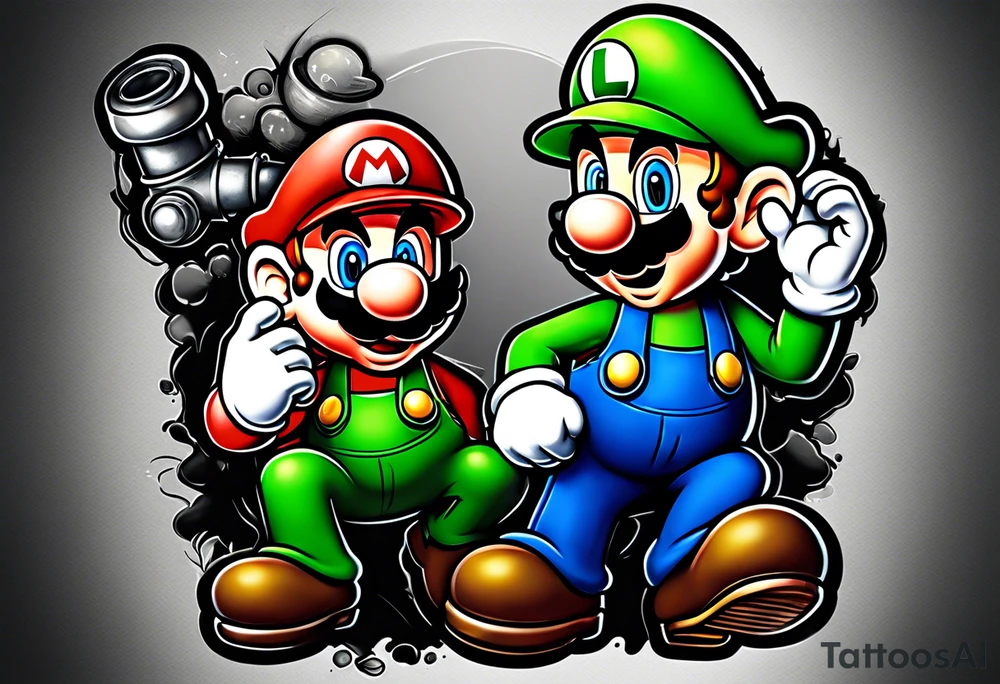 Mario and Luigi getting sucked down a plumbers pipe tattoo idea