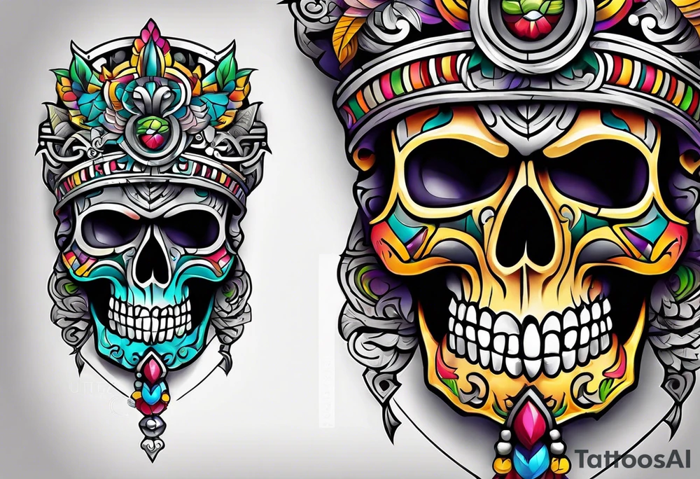 Colorful Mayan scull tattoo idea