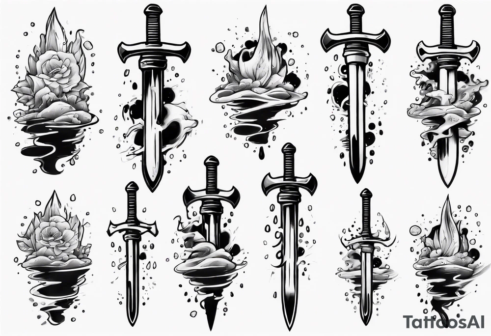 Dagger falling in a puddle tattoo idea