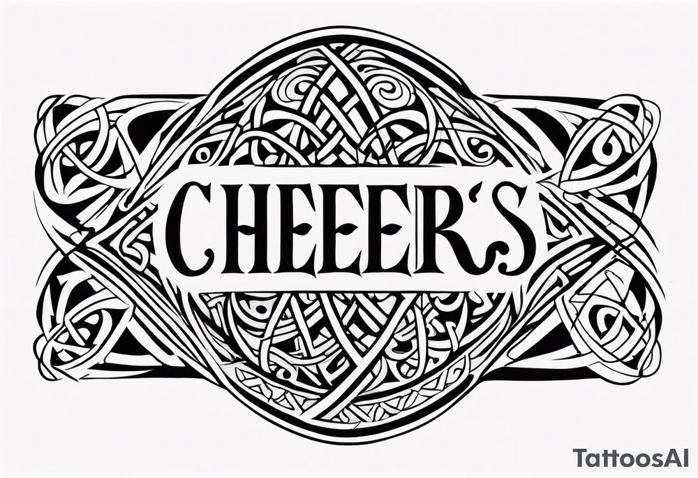 Cheers Mate text, armband +Celtic +Cancer Ribbon +tribal +artistic tattoo idea