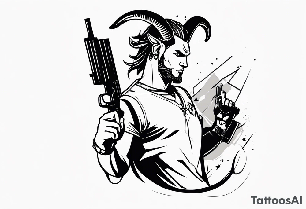 capricorn man with gun tattoo idea