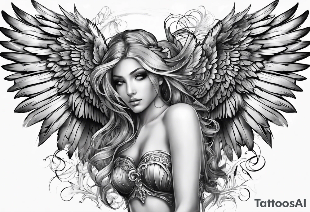 naked angel with big wings tattoo idea