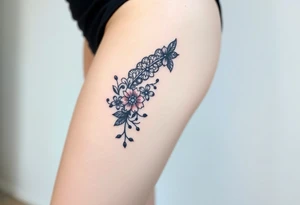 A delicate black lace band wrapped around the wrist, featuring intricate floral and filigree patterns tattoo idea