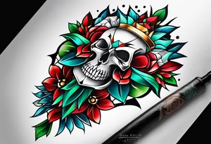 knee piece for men with minimal red and green and baby blue color accents tattoo idea