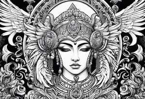 warrior figure, ram's horns, angel's wings tattoo idea