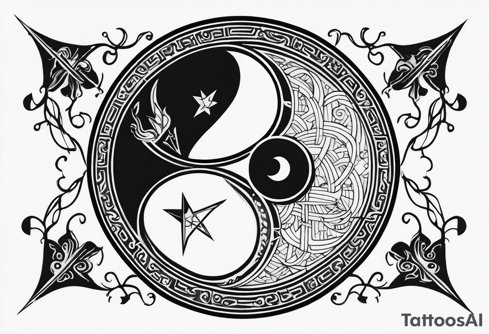 Yin and yang with Sagittarius sign tattoo idea