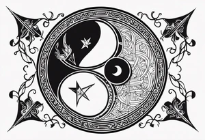 Yin and yang with Sagittarius sign tattoo idea