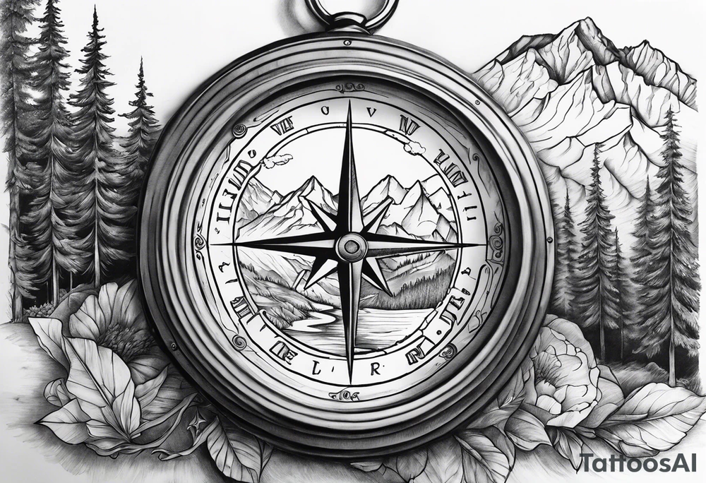 Homesick album by A Day to Remember, but with a mountain and a compass tattoo idea