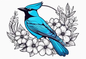 Stellar’s Jay bird with flowers tattoo idea