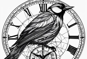 a bird clock but the bird's feathers are falling apart wich represents the fugacity of time tattoo idea