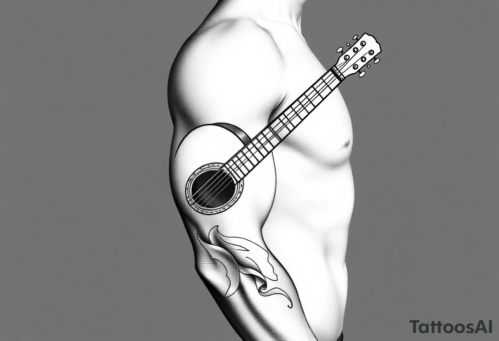 Line traditional American acoustic guitar tattoo idea