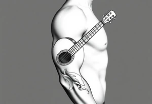 Line traditional American acoustic guitar tattoo idea