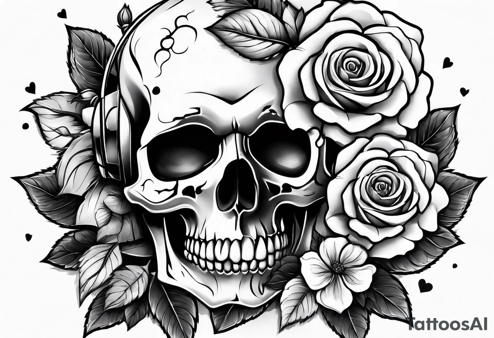 skull and roses tattoo idea