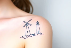 Windmill and lighthouse intertwined tattoo idea