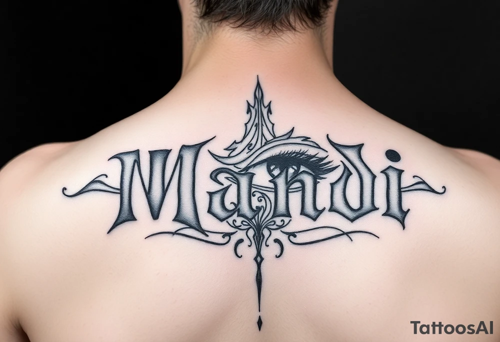 Name Mandi with nubis and eye of raw tattoo idea