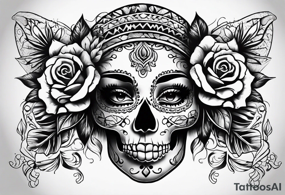 mexican style woman skull tattoo for chest tattoo idea