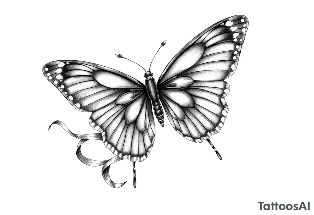 ethereal butterfly with flowing silk ribbons in moonlight tattoo idea