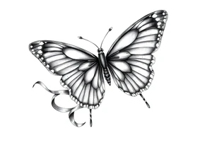 ethereal butterfly with flowing silk ribbons in moonlight tattoo idea