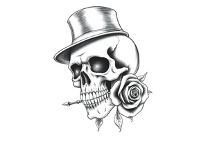 a skull with top-hat and a rose in his mouth. tattoo idea