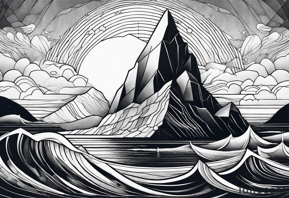 geometric iceberg with a man swimming tattoo idea