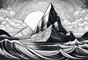 geometric iceberg with a man swimming tattoo idea