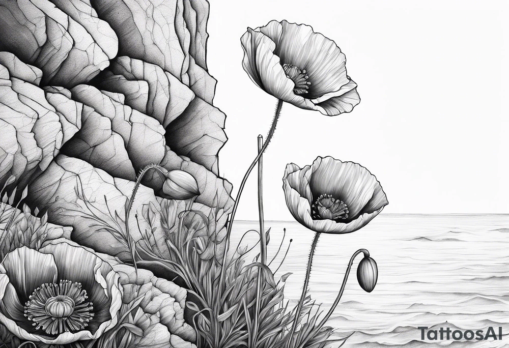 Poppy growing on cliff tattoo idea