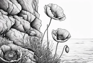 Poppy growing on cliff tattoo idea