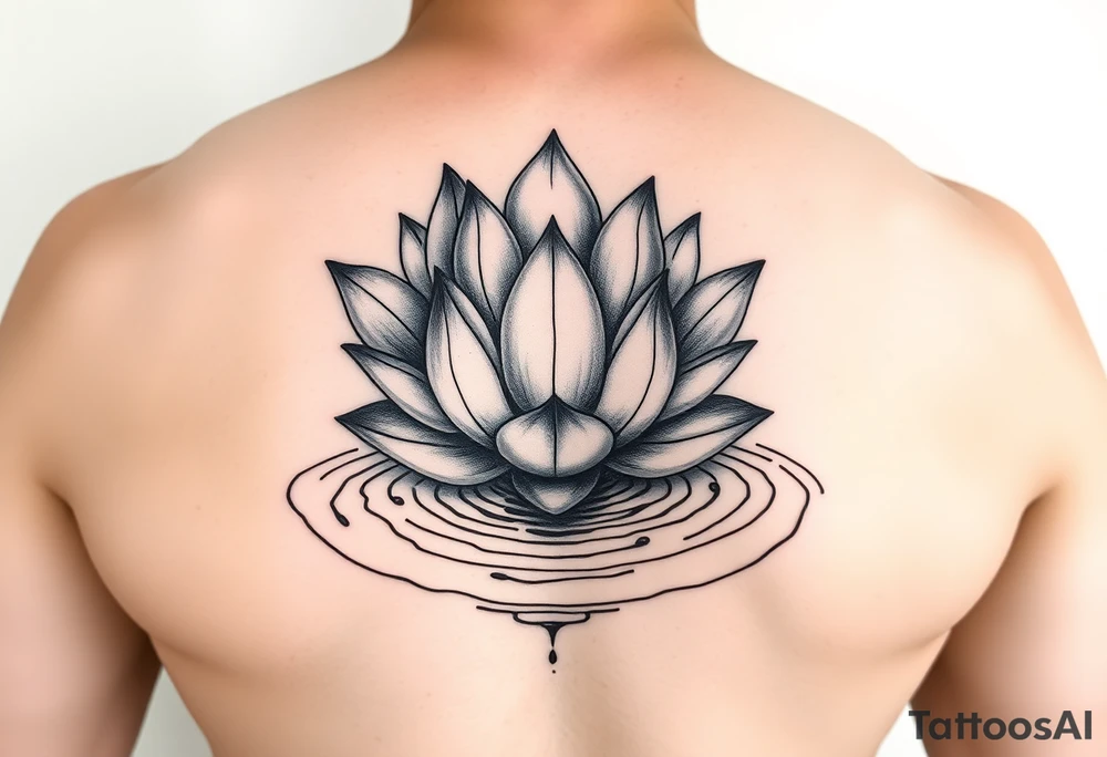 serene lotus flower emerging from sacred waters with ripples tattoo idea