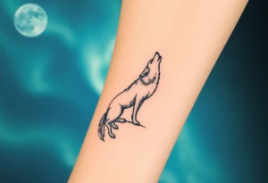 lone wolf howling at full moon with northern lights backdrop tattoo idea