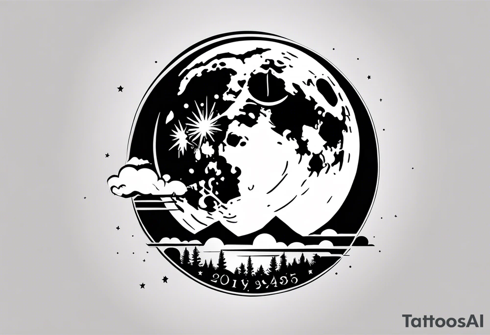 A moon with clouds with the date of my parent’s marriage 12/25/1995 in Roman fount tattoo idea