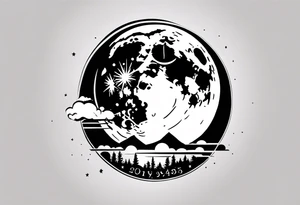 A moon with clouds with the date of my parent’s marriage 12/25/1995 in Roman fount tattoo idea