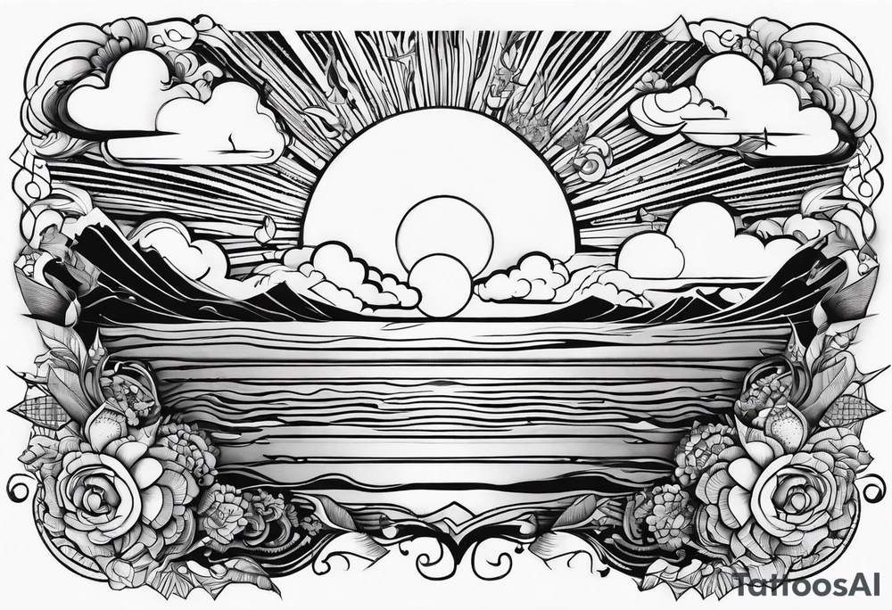 Sunrays and clouds tattoo idea