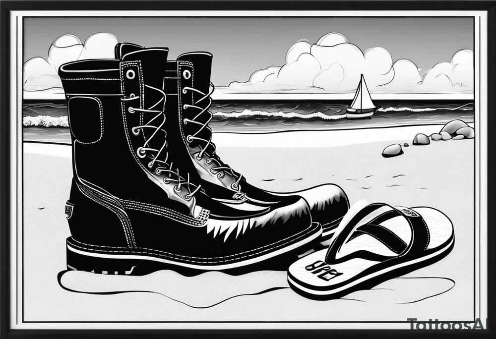 Keep it simple. A pair of timberland boots next to two flip flops and a cowboyhat on the Beach. tattoo idea