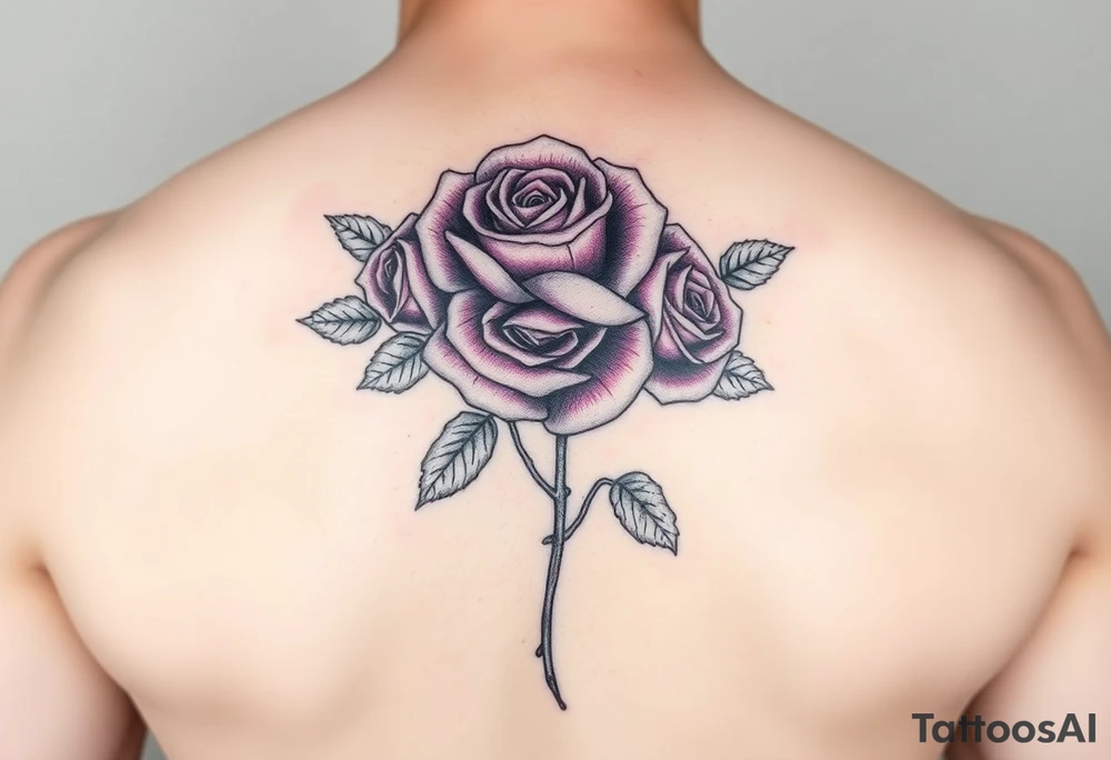 Create a rose tattoo with 3 roses add purple and pink also add black and make it bold tattoo idea