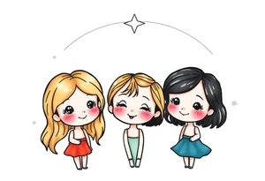 3 petites filles ( une cheveux noir et deux blondes)
sous un arc en ciel incomplet tattoo idea