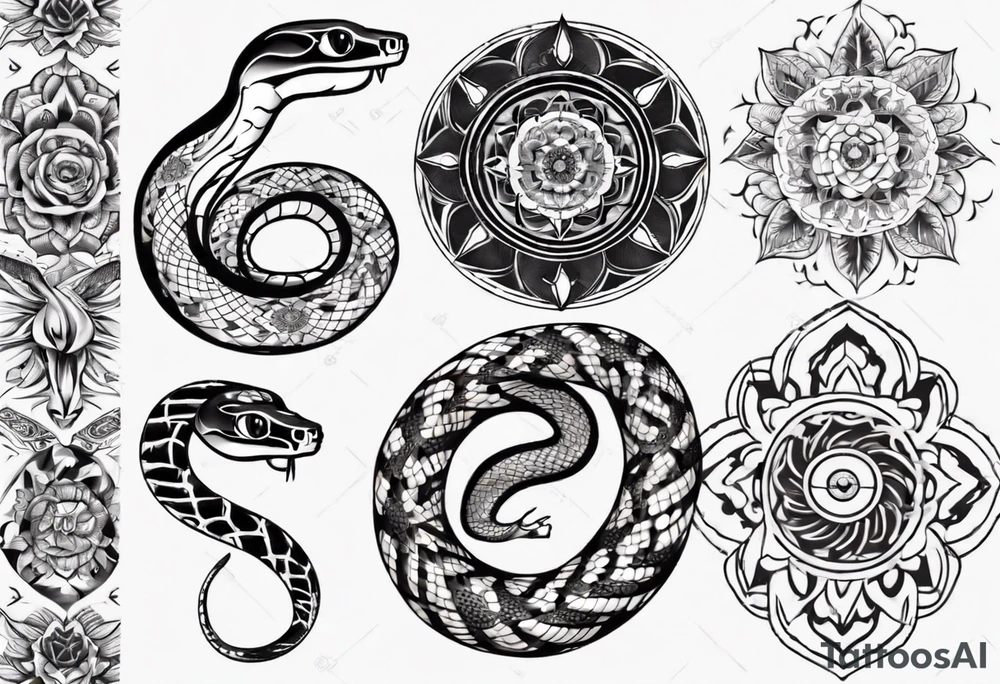 snake with mandala pattern tattoo idea