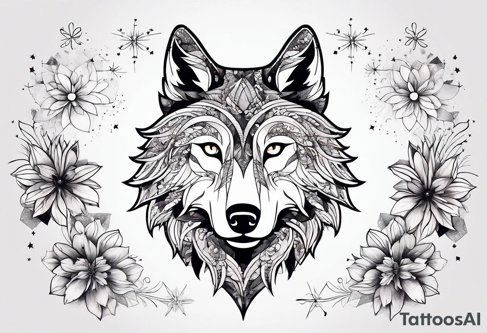 Constellation, animal wolf snow , géométric , flower tattoo idea