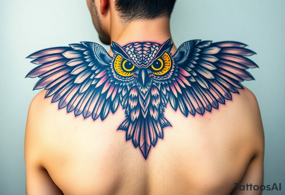 Majestic owl with huge wings spread out tattoo idea