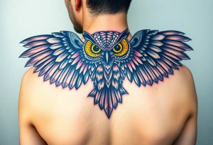 Majestic owl with huge wings spread out tattoo idea