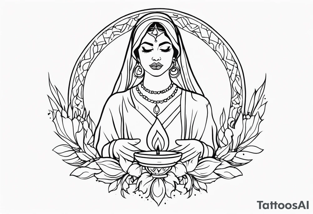 deva maria holds candle in her hands tattoo idea