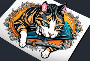 cat sleeping with a book sleeve tattoo tattoo idea