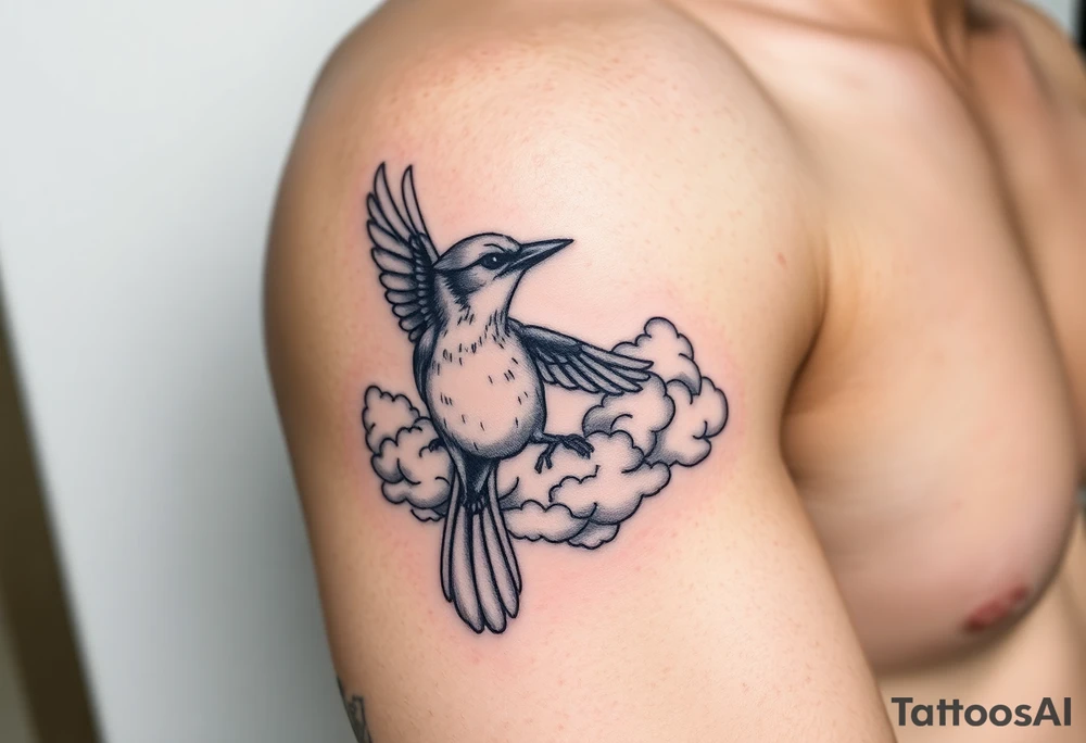 Bluejay, clouds, shining light to or from heaven tattoo idea