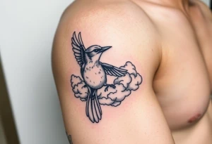 Bluejay, clouds, shining light to or from heaven tattoo idea