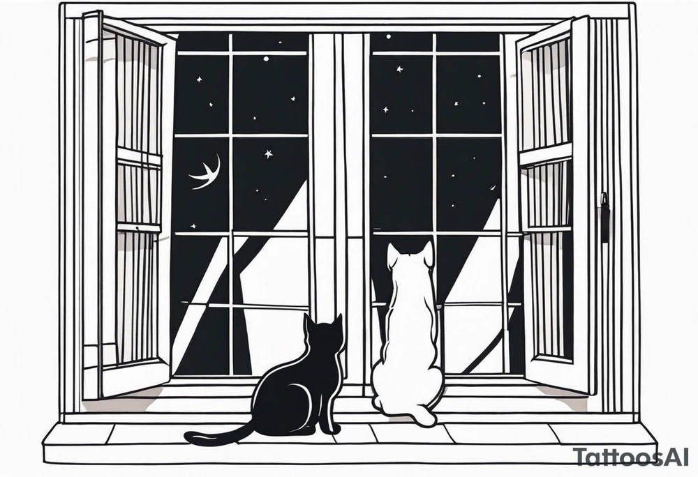 dog and cat looking out long window together tattoo idea dog and cat looking out long window together tattoo idea
