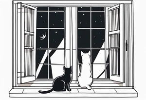 dog and cat looking out long window together tattoo idea