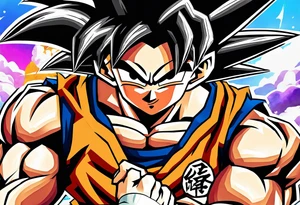 paint son goku as a super saiyajin 2, doing a kamehameha. sourround him by his friends and his family. all of them are displayed as a papercut tattoo idea